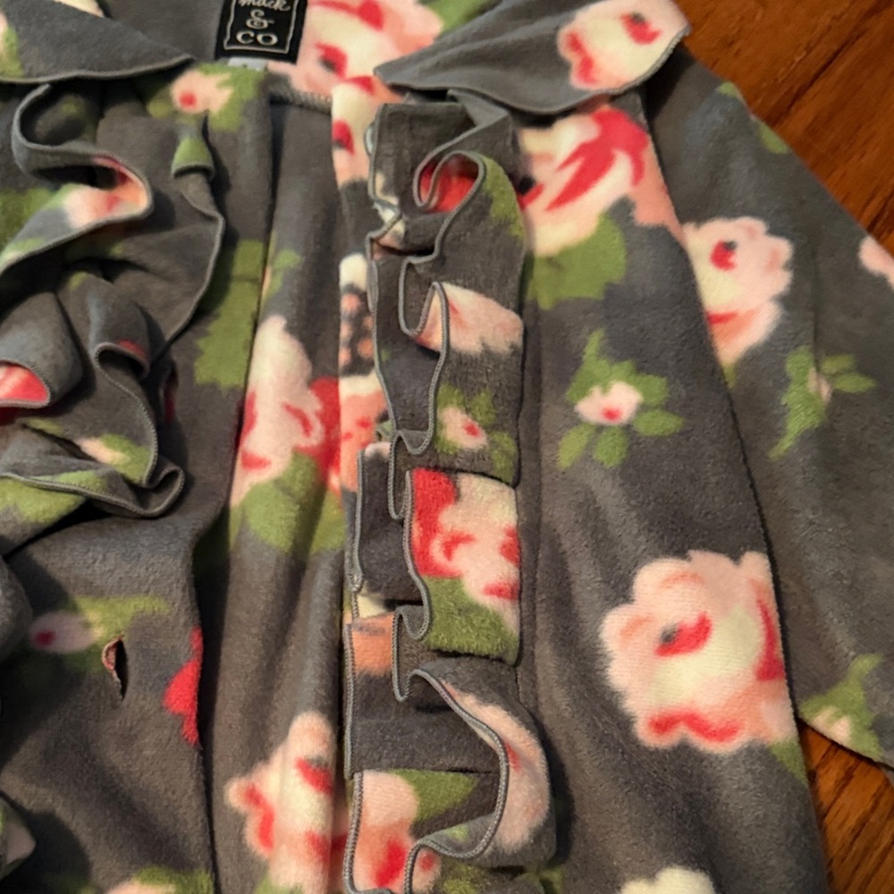 Mack & Co Ruffled Floral Fleece Jacket - Gray with Pink Roses - Picture 2 of 5